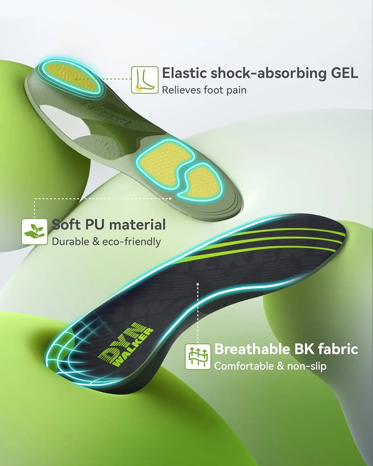 Shoe Inserts for Flat Feet,DynWalker High Arch Insoles,Reduces Plantar Fasciitis, Heel Spurs, Achilles Tendonitis, Metatarsalgia, Bunions,Back Pain,Suitable for Long Walking and Standing,M