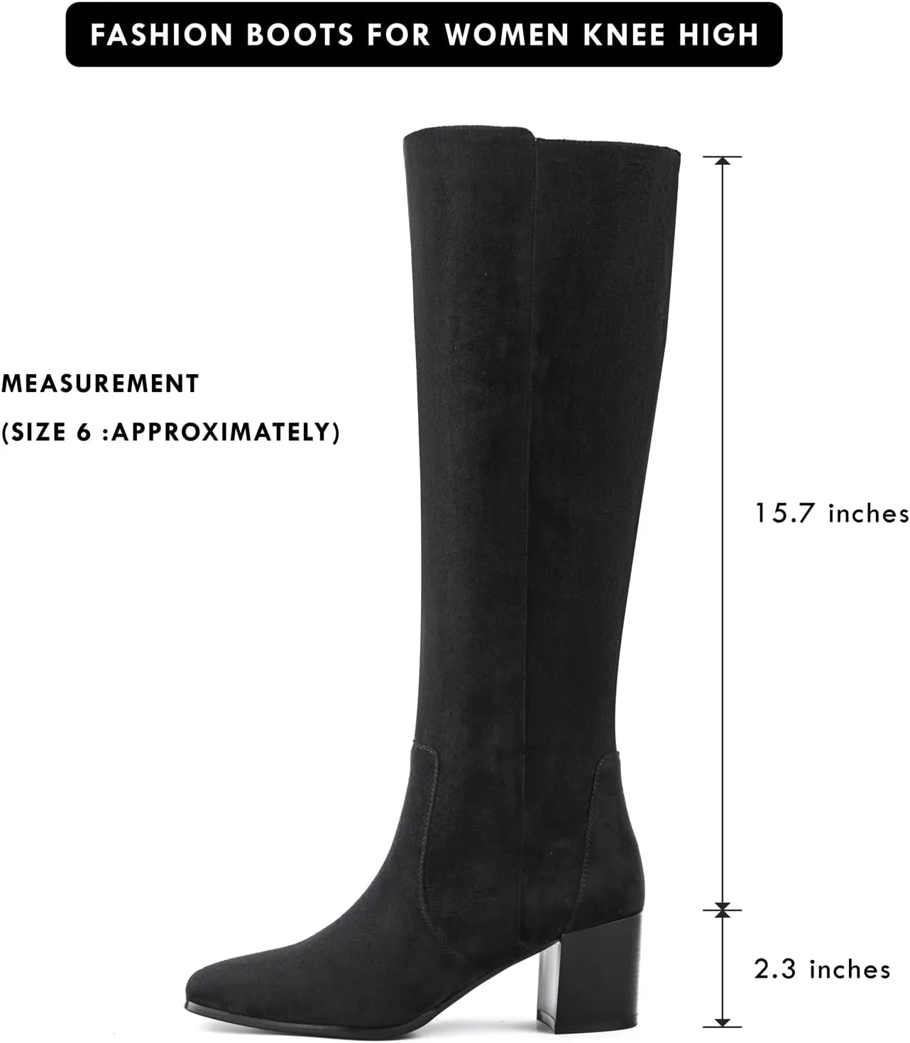 Shoe'N Tale Women's Knee High Boots Square Toe Tall Boots Mid Chunky Block Heeled Boots Side Zipper