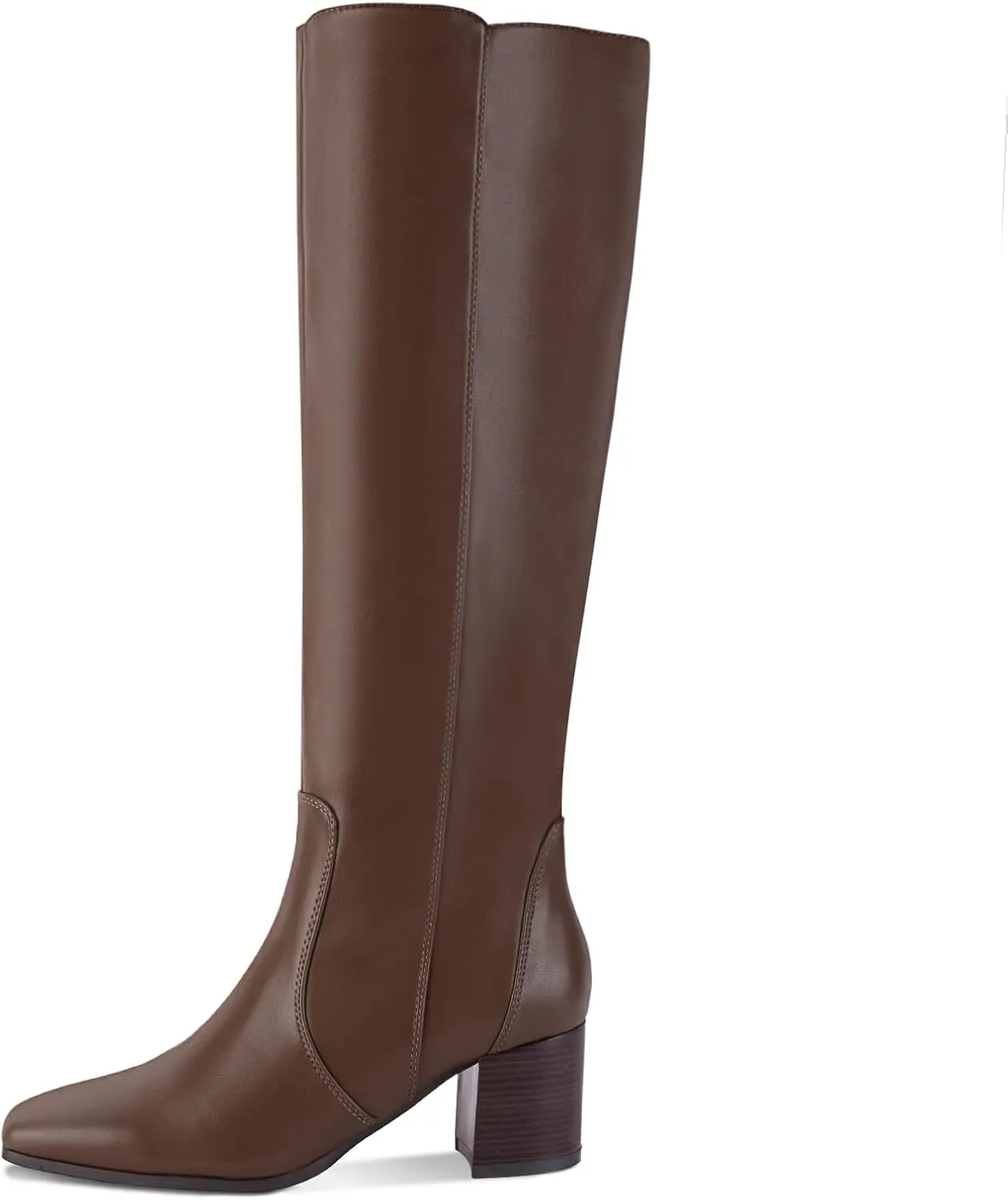 Shoe'N Tale Women's Knee High Boots Square Toe Tall Boots Mid Chunky Block Heeled Boots Side Zipper