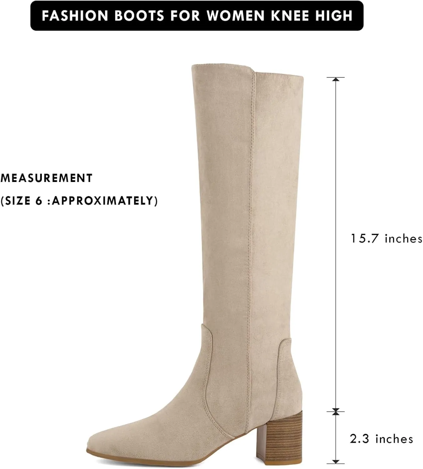 Shoe'N Tale Women's Knee High Boots Square Toe Tall Boots Mid Chunky Block Heeled Boots Side Zipper