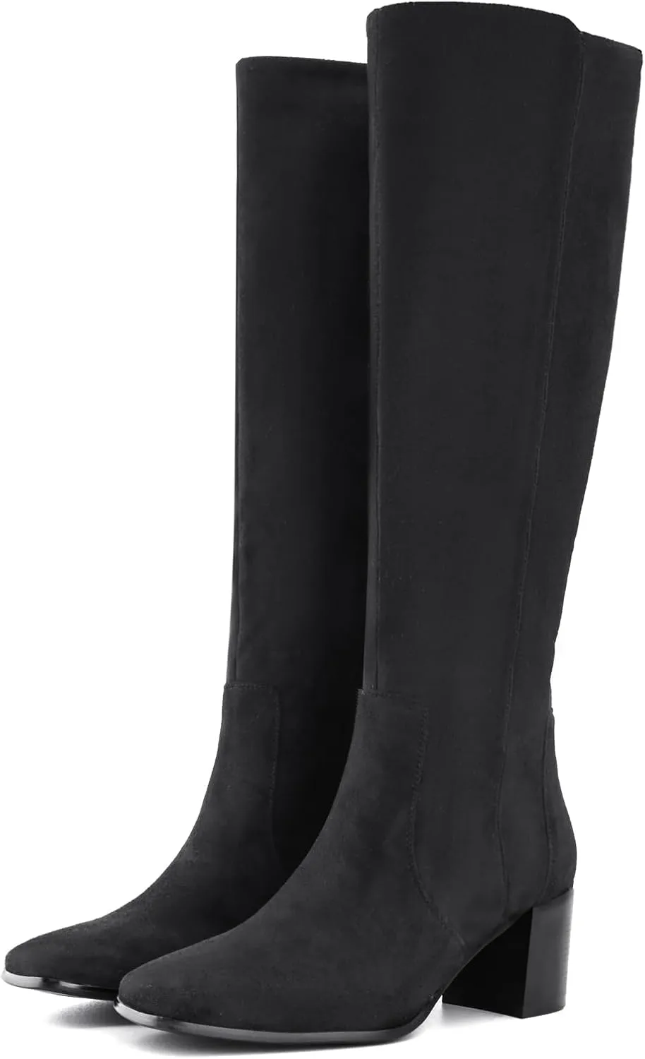 Shoe'N Tale Women's Knee High Boots Square Toe Tall Boots Mid Chunky Block Heeled Boots Side Zipper
