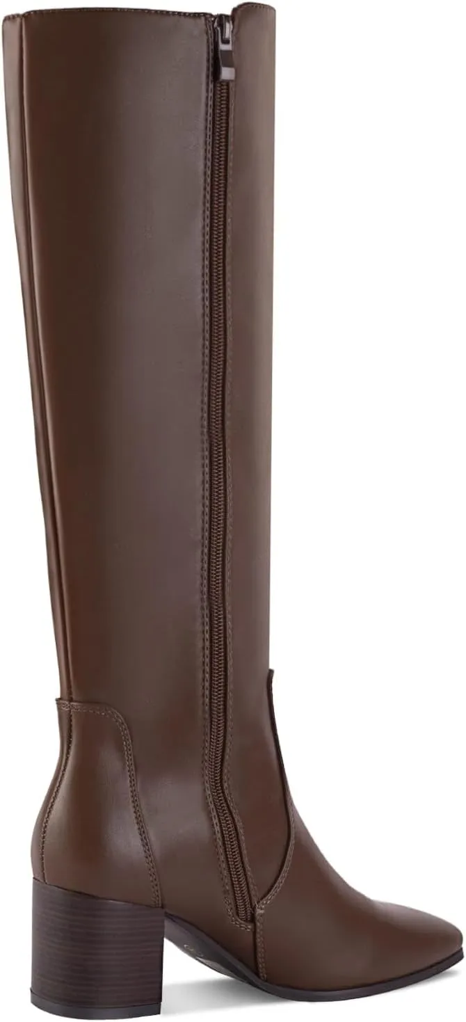 Shoe'N Tale Women's Knee High Boots Square Toe Tall Boots Mid Chunky Block Heeled Boots Side Zipper