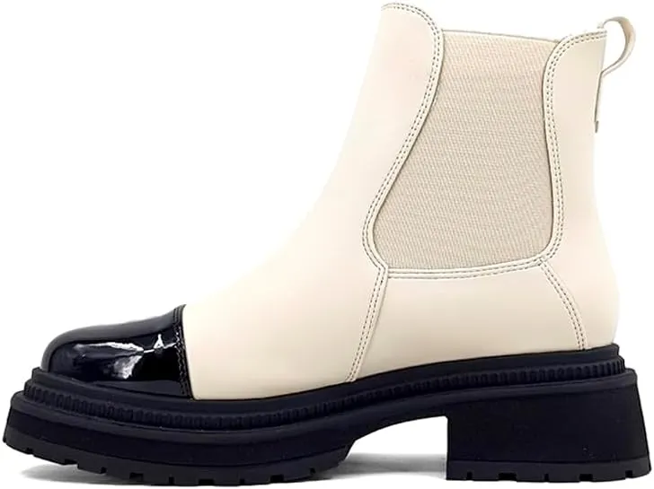 Shu Shop Womens Zeina Round Toe Chelsea Casual Boots Ankle Low Heel 1-2" - Off White