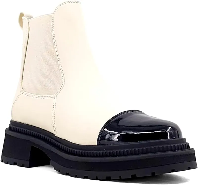 Shu Shop Womens Zeina Round Toe Chelsea Casual Boots Ankle Low Heel 1-2" - Off White