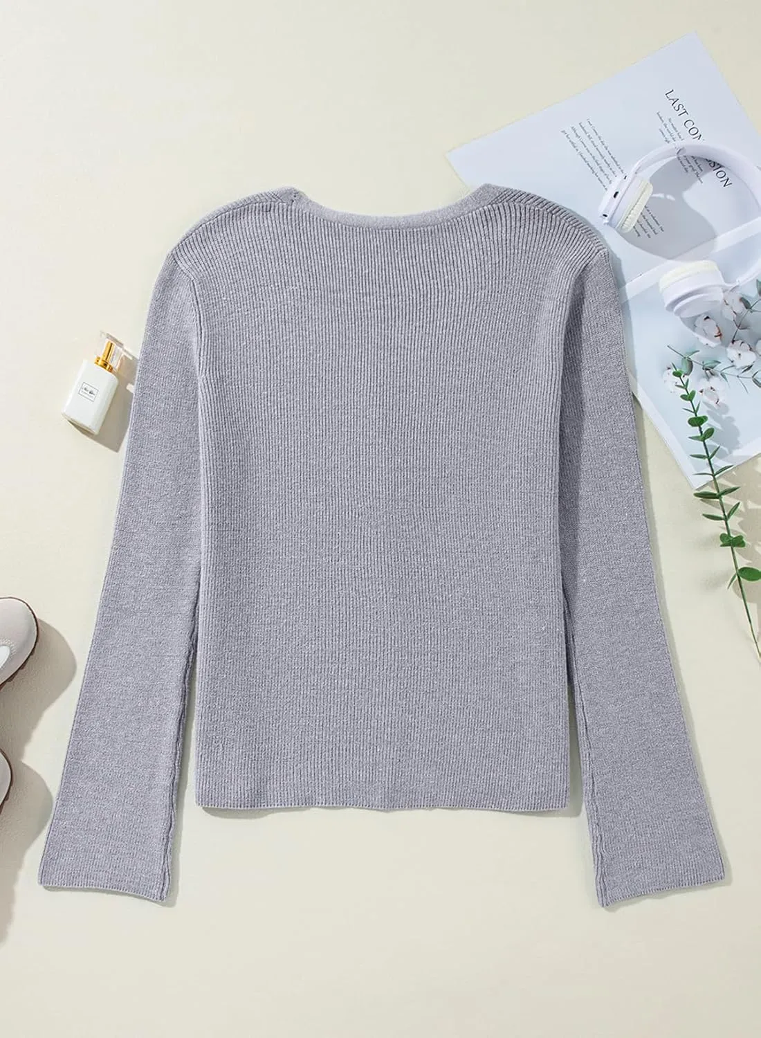 Sidefeel Womens Cardigan Sweaters V Neck Button Long Sleeve Knit Oversized Cardigans