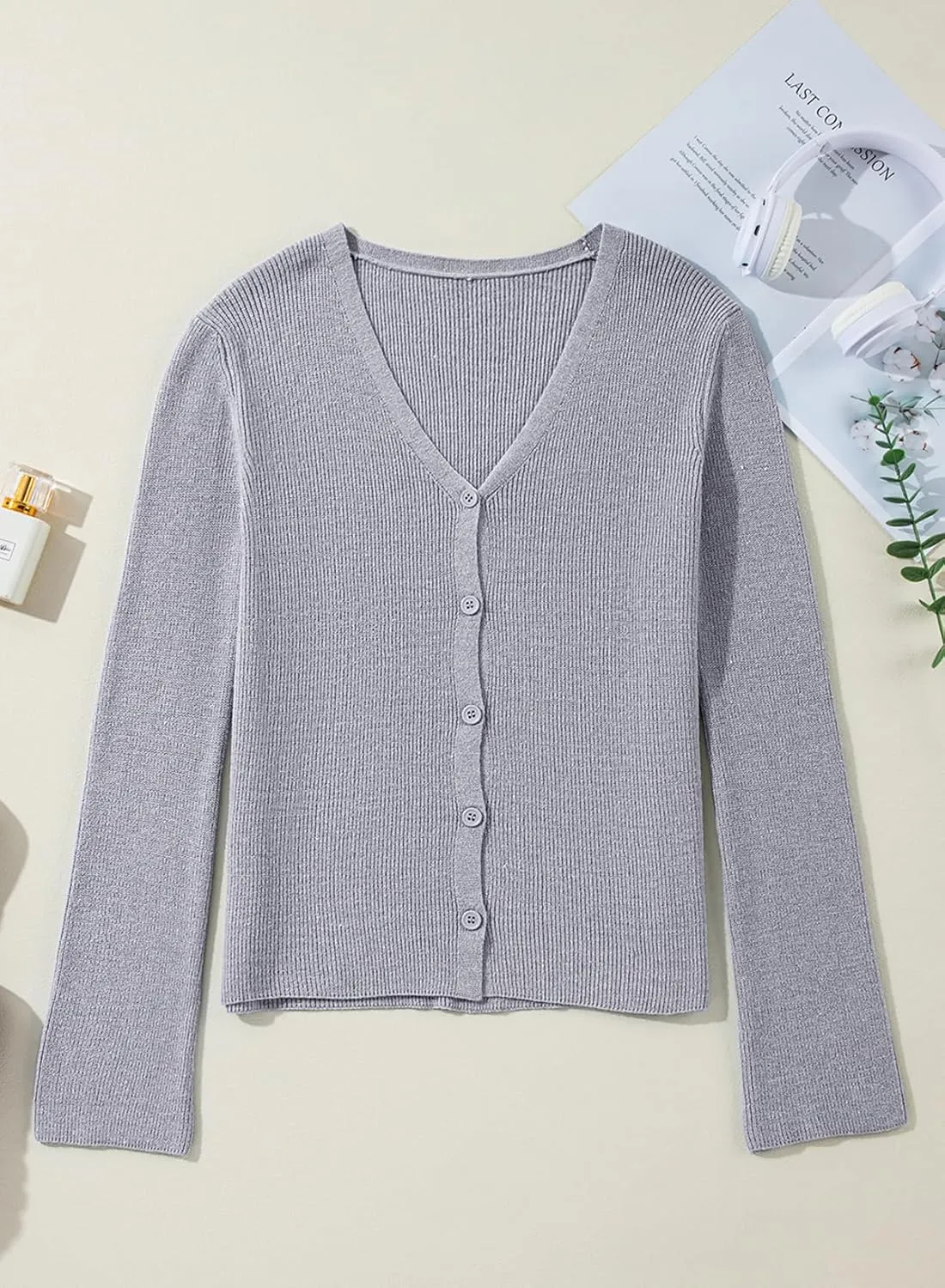 Sidefeel Womens Cardigan Sweaters V Neck Button Long Sleeve Knit Oversized Cardigans