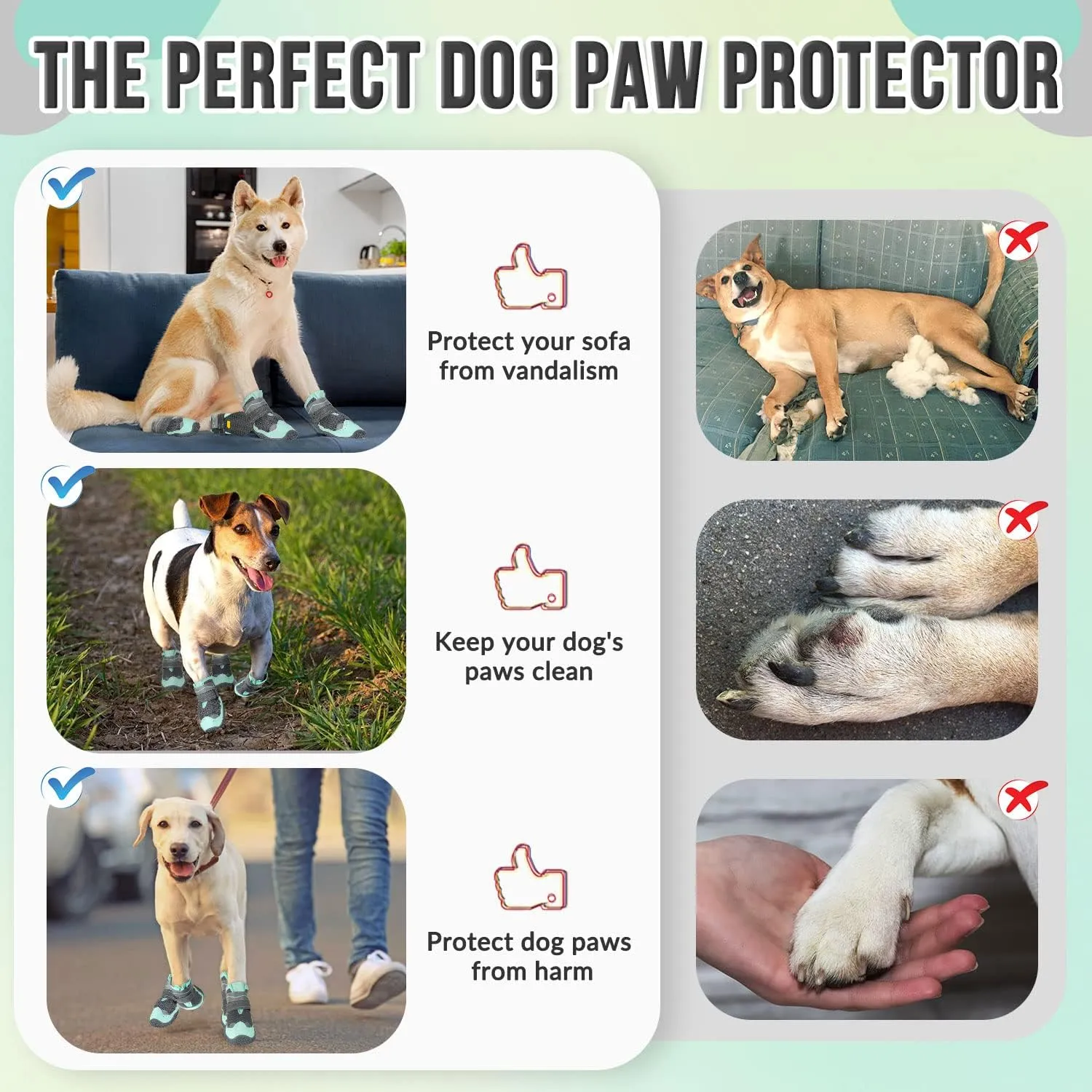 SlowTon Dog Shoes for Large Small Medium Dogs - Breathable Dog Boots for Summer Hot Pavement, Paw Protector for Outdoor Walking Winter Snow, Anti-Slip Rubber Dog Booties for Hardwood Floor (Green, 8)