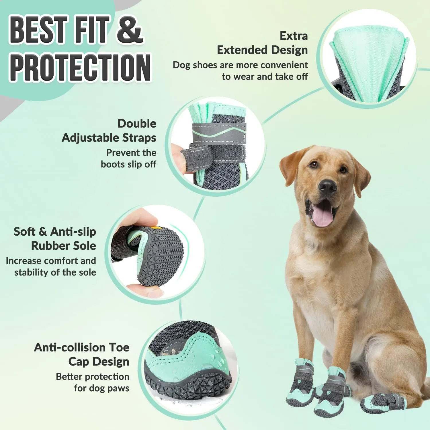 SlowTon Dog Shoes for Large Small Medium Dogs - Breathable Dog Boots for Summer Hot Pavement, Paw Protector for Outdoor Walking Winter Snow, Anti-Slip Rubber Dog Booties for Hardwood Floor (Green, 8)