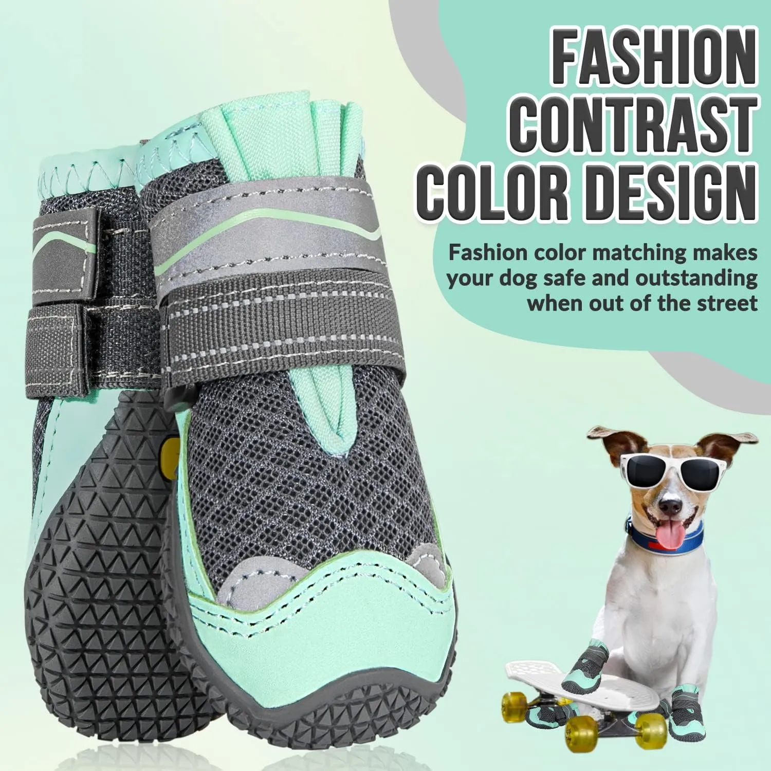SlowTon Dog Shoes for Large Small Medium Dogs - Breathable Dog Boots for Summer Hot Pavement, Paw Protector for Outdoor Walking Winter Snow, Anti-Slip Rubber Dog Booties for Hardwood Floor (Green, 8)