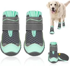 SlowTon Dog Shoes for Large Small Medium Dogs - Breathable Dog Boots for Summer Hot Pavement, Paw Protector for Outdoor Walking Winter Snow, Anti-Slip Rubber Dog Booties for Hardwood Floor (Green, 8)