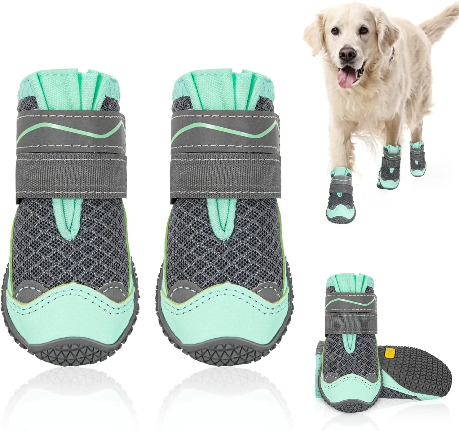 SlowTon Dog Shoes for Large Small Medium Dogs - Breathable Dog Boots for Summer Hot Pavement, Paw Protector for Outdoor Walking Winter Snow, Anti-Slip Rubber Dog Booties for Hardwood Floor (Green, 8)