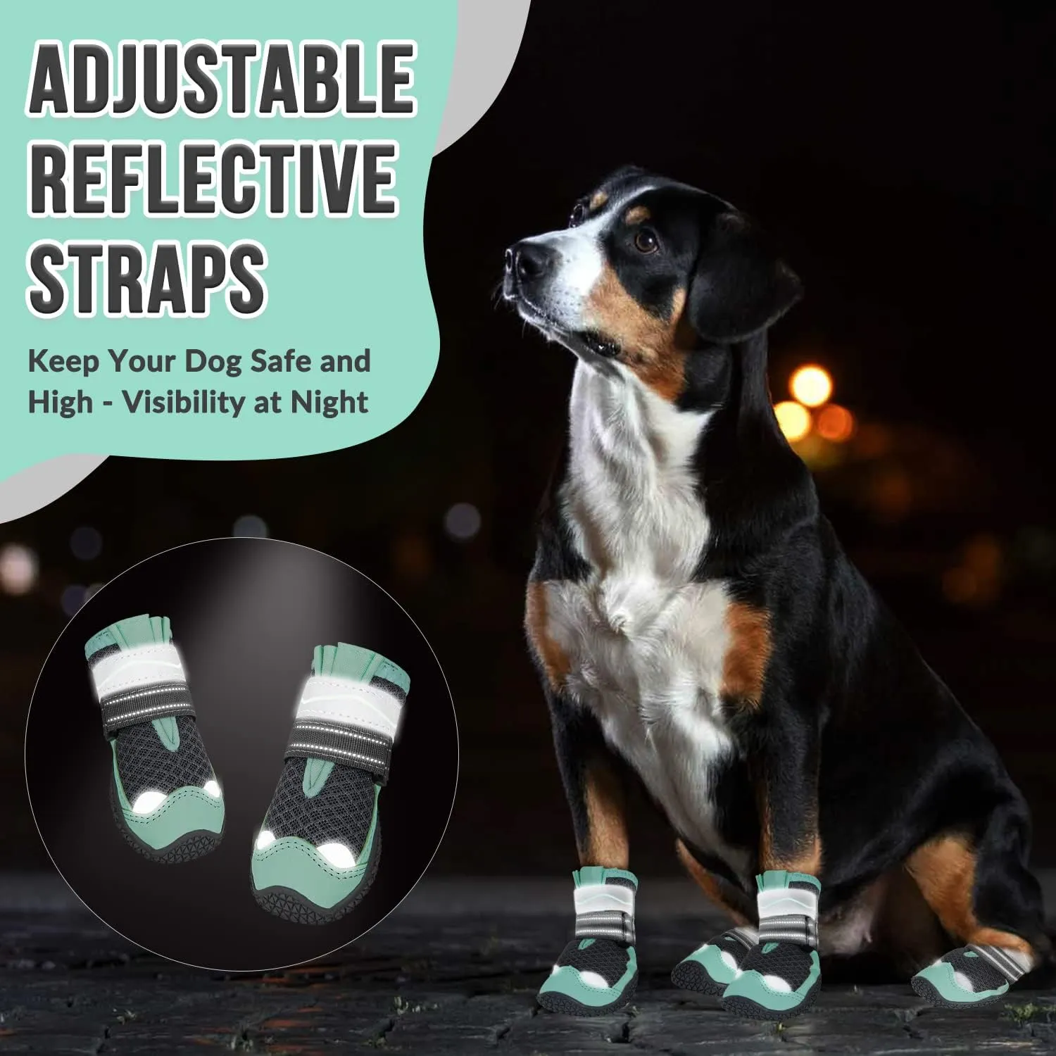 SlowTon Dog Shoes for Large Small Medium Dogs - Breathable Dog Boots for Summer Hot Pavement, Paw Protector for Outdoor Walking Winter Snow, Anti-Slip Rubber Dog Booties for Hardwood Floor (Green, 8)