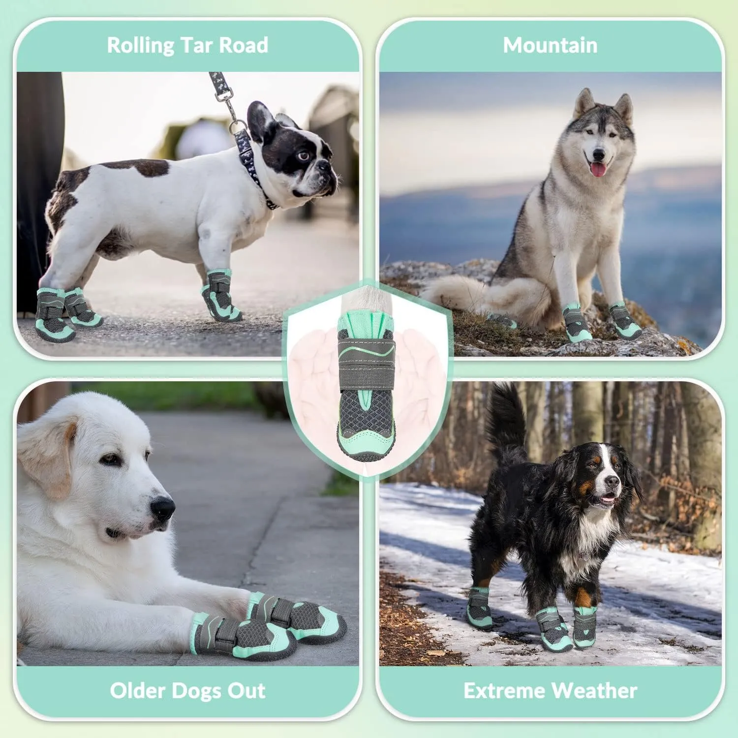 SlowTon Dog Shoes for Large Small Medium Dogs - Breathable Dog Boots for Summer Hot Pavement, Paw Protector for Outdoor Walking Winter Snow, Anti-Slip Rubber Dog Booties for Hardwood Floor (Green, 8)