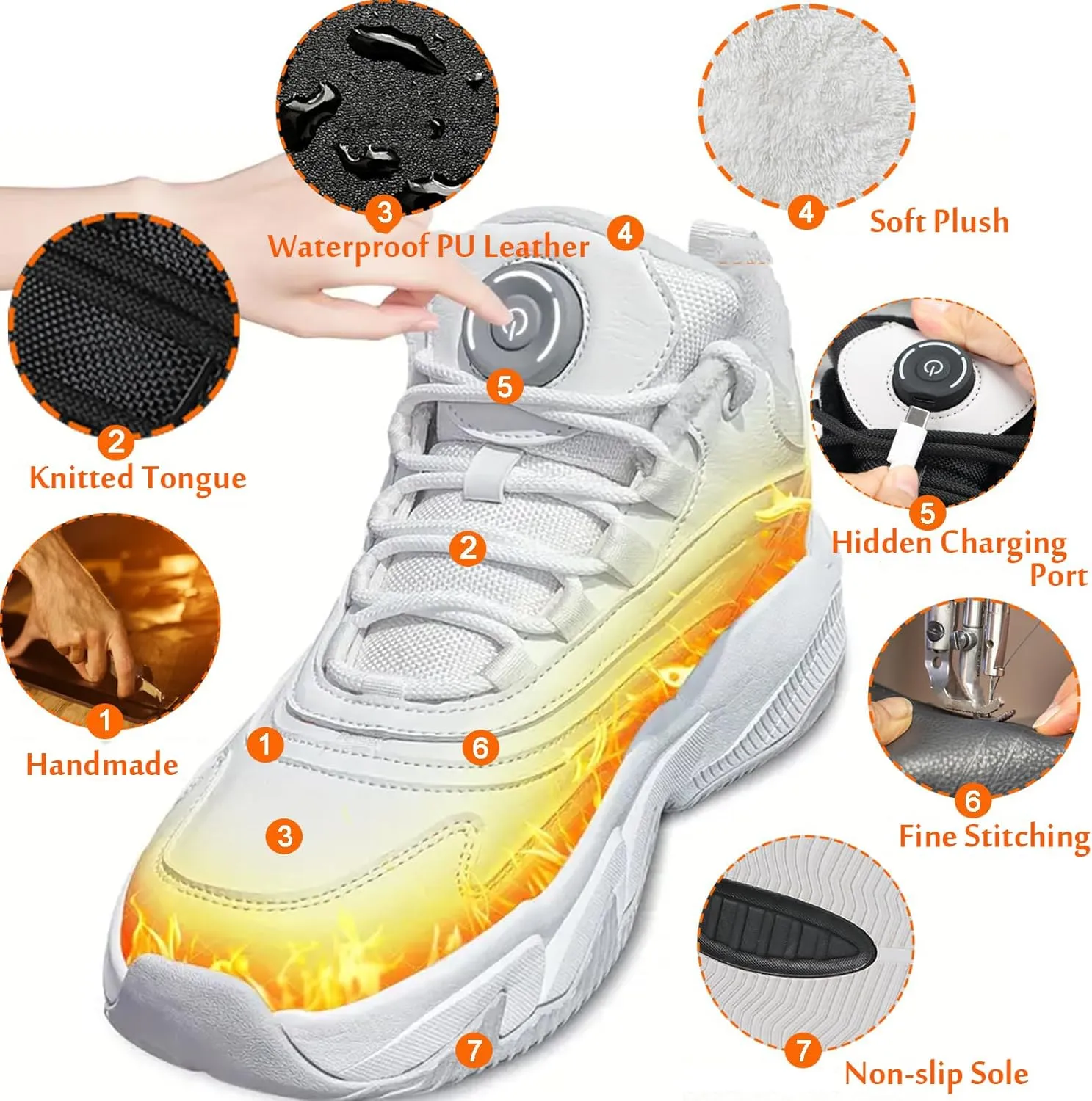 Sneakers Heated Electric, Heated Shoes Foot Warmer Rechargeable for Men and Women, 4000mAh Battery Max 20H Heated, Washable Winter Heated Snow Boots Warm