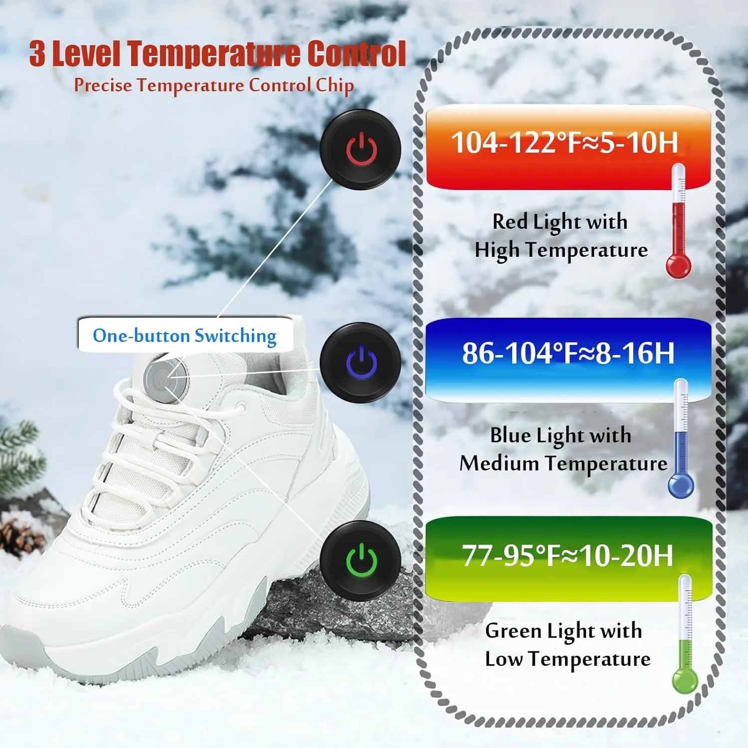 Sneakers Heated Electric, Heated Shoes Foot Warmer Rechargeable for Men and Women, 4000mAh Battery Max 20H Heated, Washable Winter Heated Snow Boots Warm