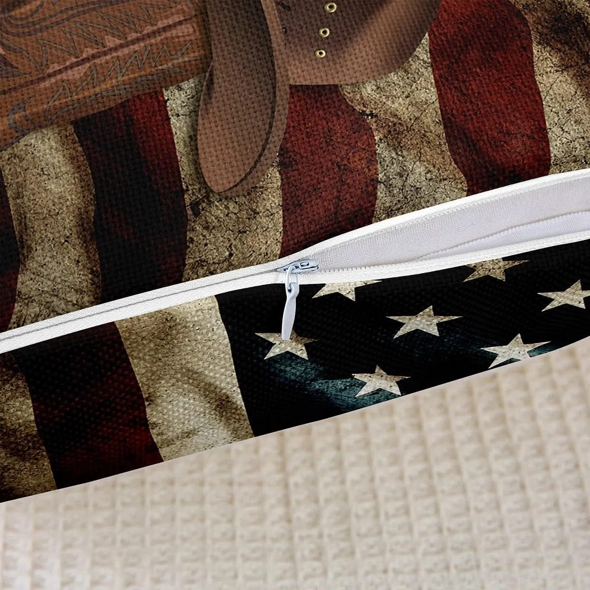 Southwest Cowboy Pillow Cover 20x20 Inch Set of 2 Retro Brown Boots Hat Cushion Case for Office Bedroom Old Style American Flag Square Pillow Case for Sofa Couch