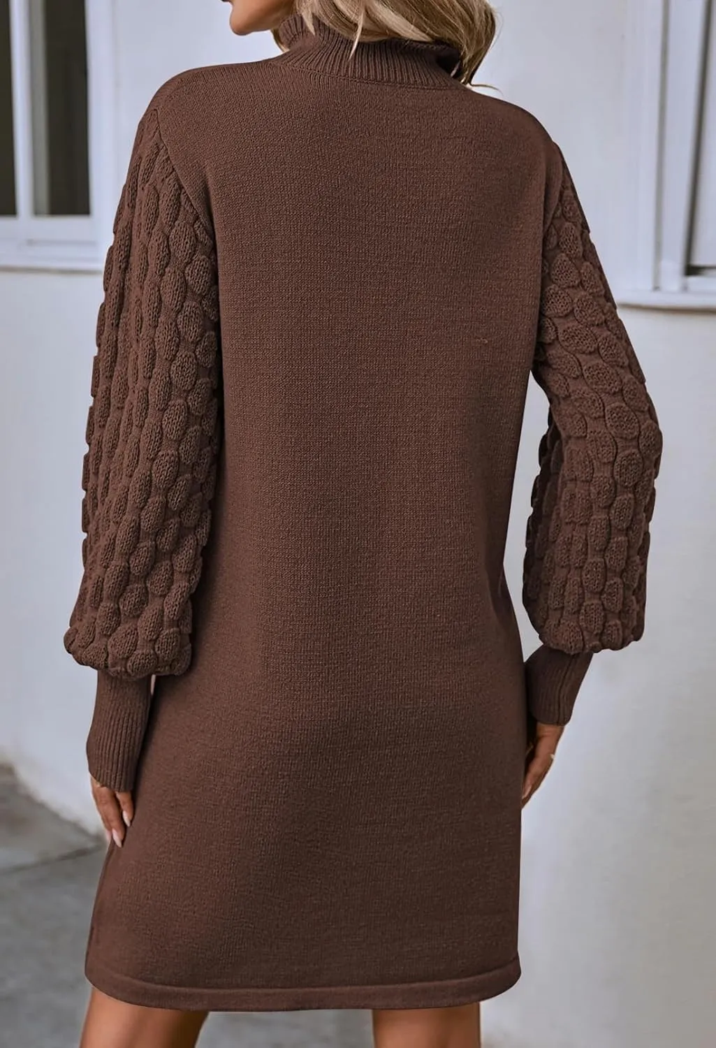 Sovoyontee Women's 2024 Fall Long Sleeve Mock Neck Sweater Dress Casual Loose Ribbed Knit Mini Short Pullover Dresses