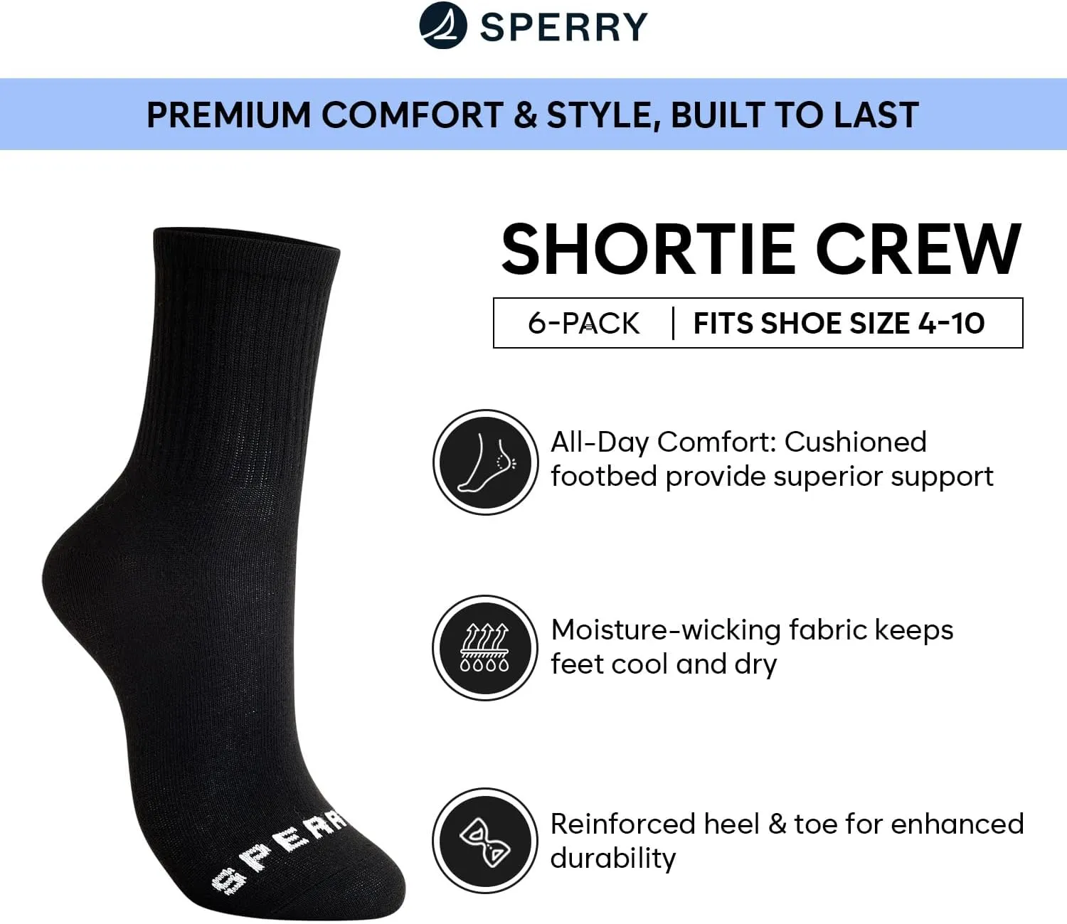 Sperry Women’s 6-Pack Mini Crew Socks – Soft & Breathable Short Crew Socks, High Quarter Socks for All-Day Comfort