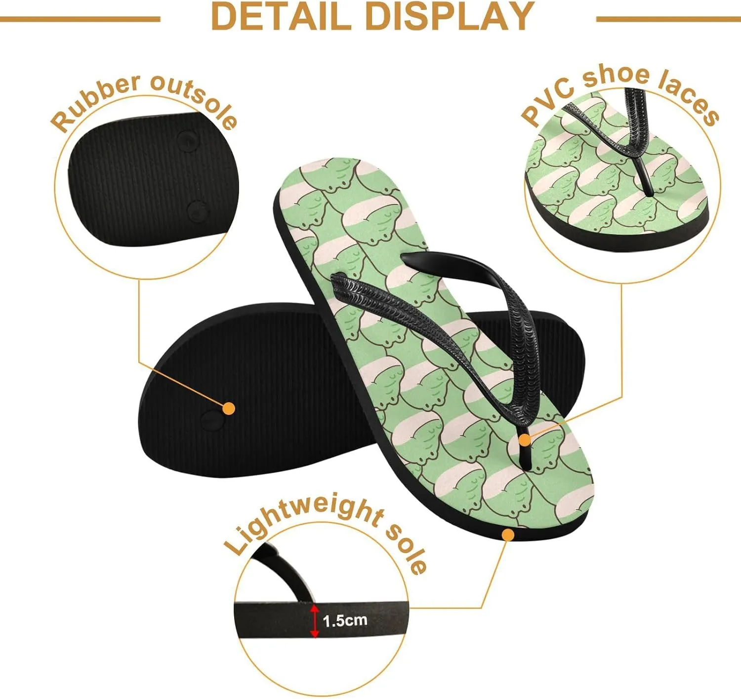 SPRIPORT Cartoon Crocodiles Lightgreen Slim Flip Flops for Women Men Comfortable Casual Thong Cushion Sandals with Non-Slip Rubber Sole Outdoor Sandals for Summer Walking Beach