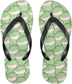SPRIPORT Cartoon Crocodiles Lightgreen Slim Flip Flops for Women Men Comfortable Casual Thong Cushion Sandals with Non-Slip Rubber Sole Outdoor Sandals for Summer Walking Beach