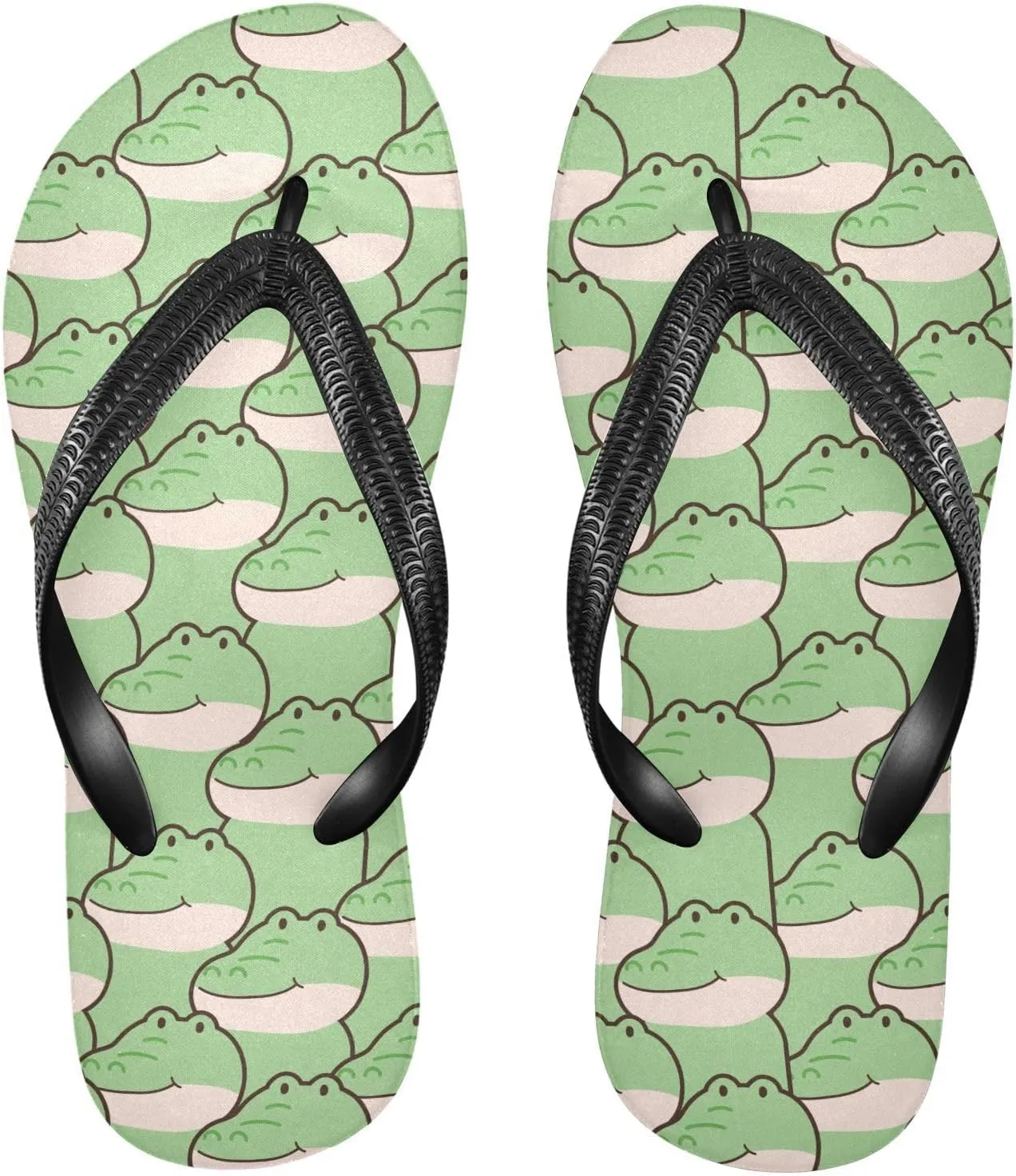 SPRIPORT Cartoon Crocodiles Lightgreen Slim Flip Flops for Women Men Comfortable Casual Thong Cushion Sandals with Non-Slip Rubber Sole Outdoor Sandals for Summer Walking Beach
