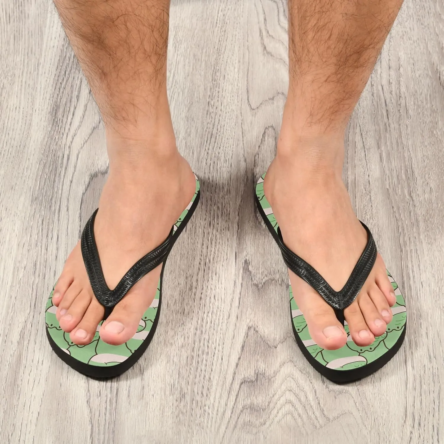 SPRIPORT Cartoon Crocodiles Lightgreen Slim Flip Flops for Women Men Comfortable Casual Thong Cushion Sandals with Non-Slip Rubber Sole Outdoor Sandals for Summer Walking Beach