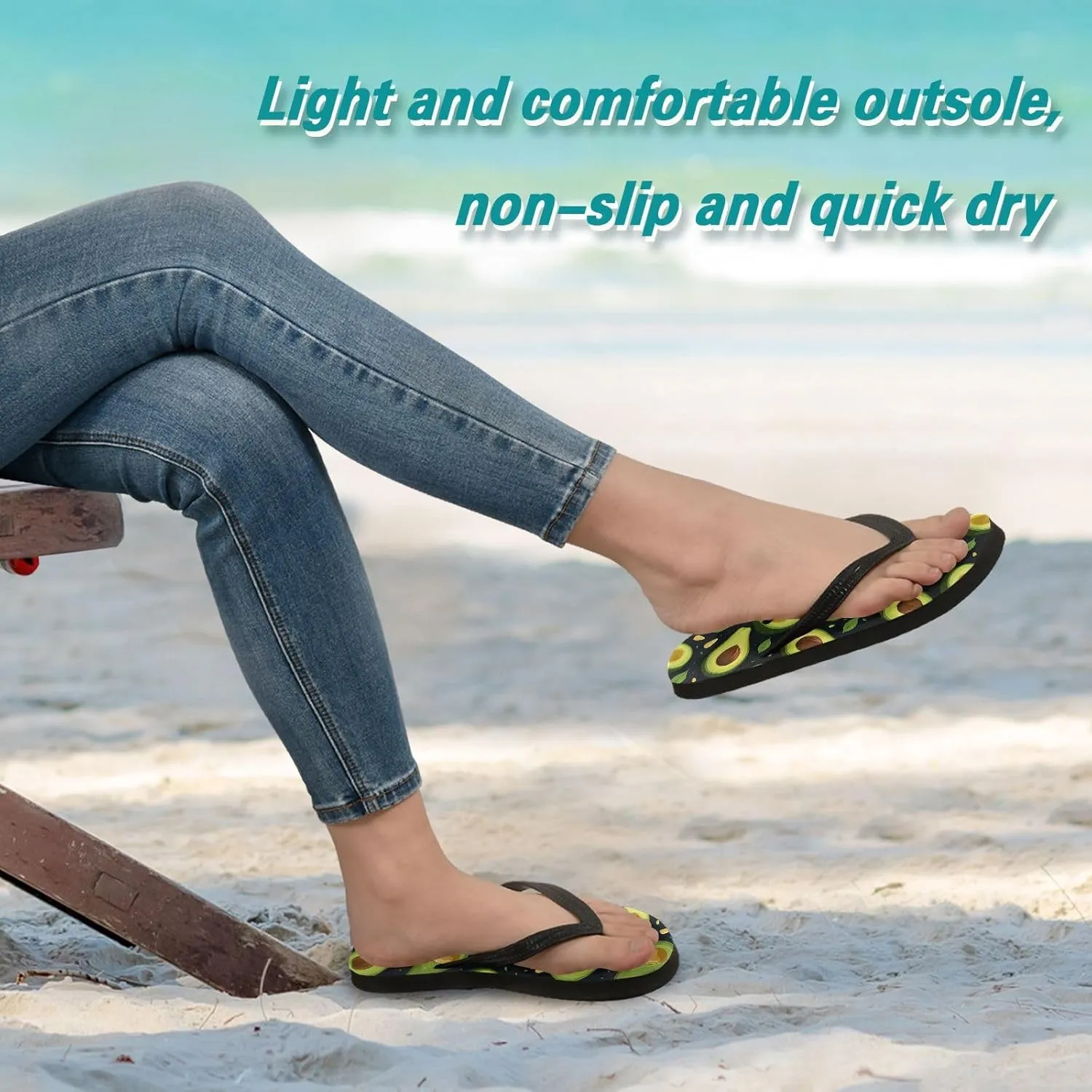 SPRIPORT Green Avocados Fruit Slim Flip Flops for Women Men Comfortable Casual Thong Cushion Sandals with Non-Slip Rubber Sole Bathroom Shower Shoes for Beach Summer Walking