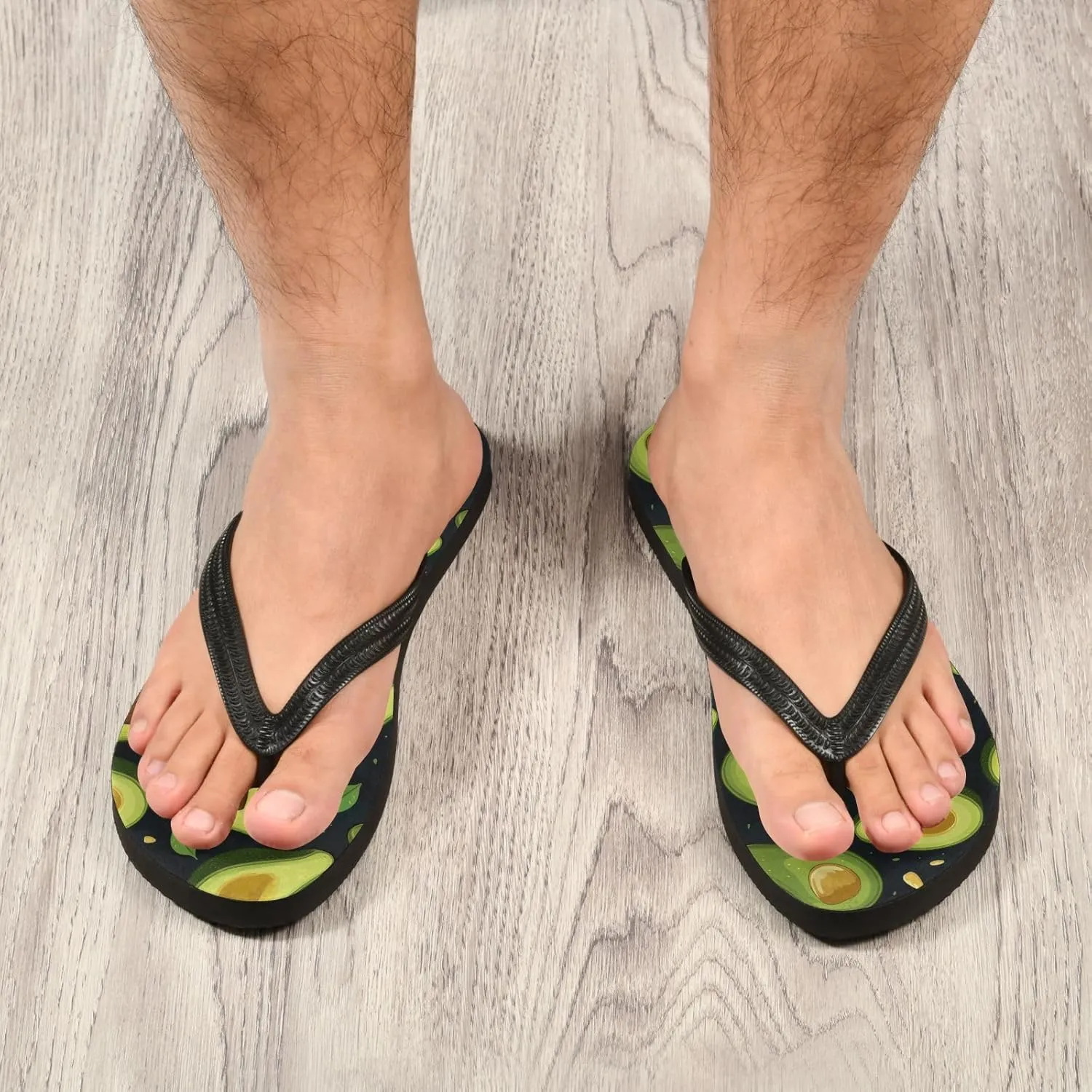 SPRIPORT Green Avocados Fruit Slim Flip Flops for Women Men Comfortable Casual Thong Cushion Sandals with Non-Slip Rubber Sole Bathroom Shower Shoes for Beach Summer Walking