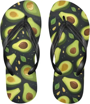 SPRIPORT Green Avocados Fruit Slim Flip Flops for Women Men Comfortable Casual Thong Cushion Sandals with Non-Slip Rubber Sole Bathroom Shower Shoes for Beach Summer Walking
