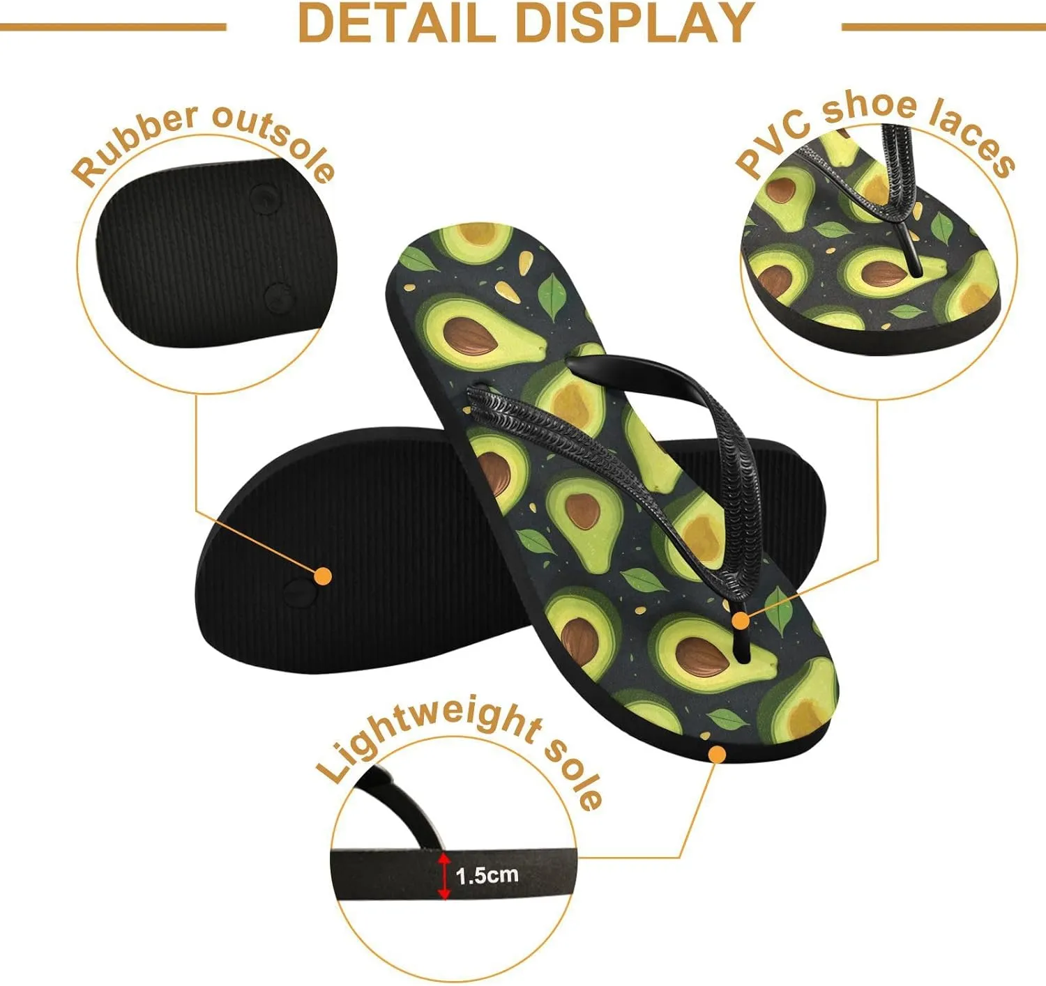 SPRIPORT Green Avocados Fruit Slim Flip Flops for Women Men Comfortable Casual Thong Cushion Sandals with Non-Slip Rubber Sole Bathroom Shower Shoes for Beach Summer Walking