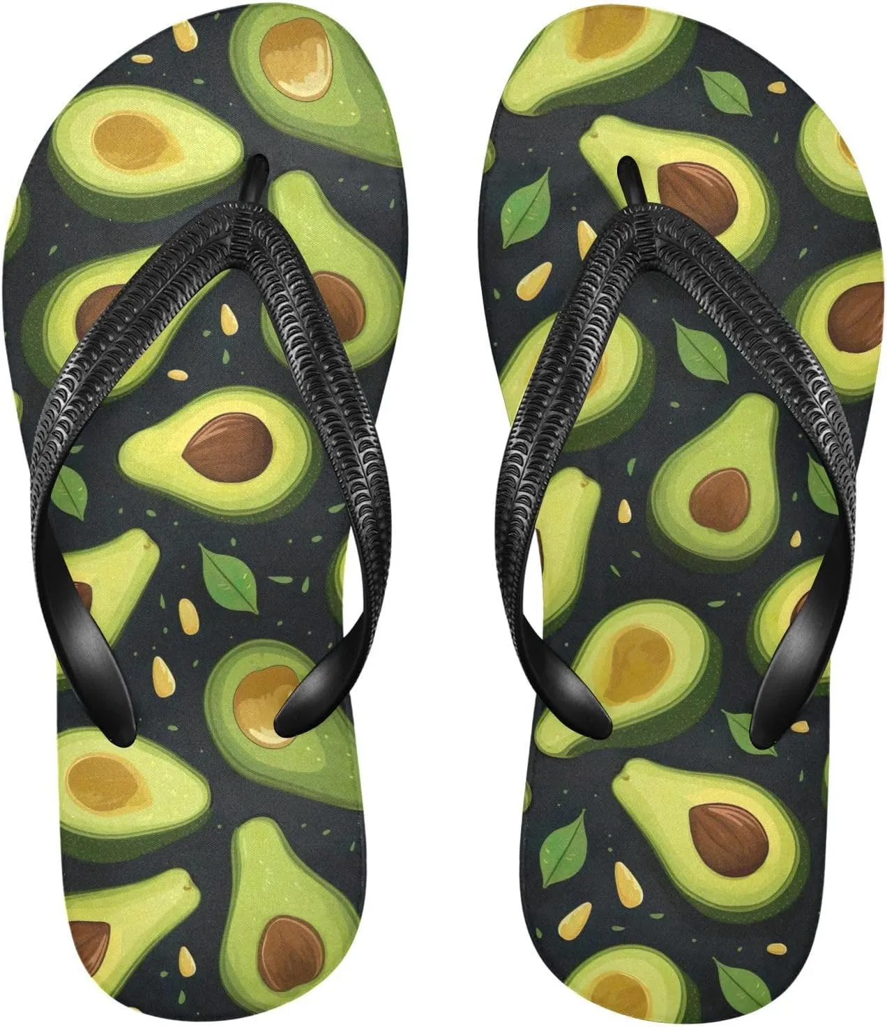 SPRIPORT Green Avocados Fruit Slim Flip Flops for Women Men Comfortable Casual Thong Cushion Sandals with Non-Slip Rubber Sole Bathroom Shower Shoes for Beach Summer Walking