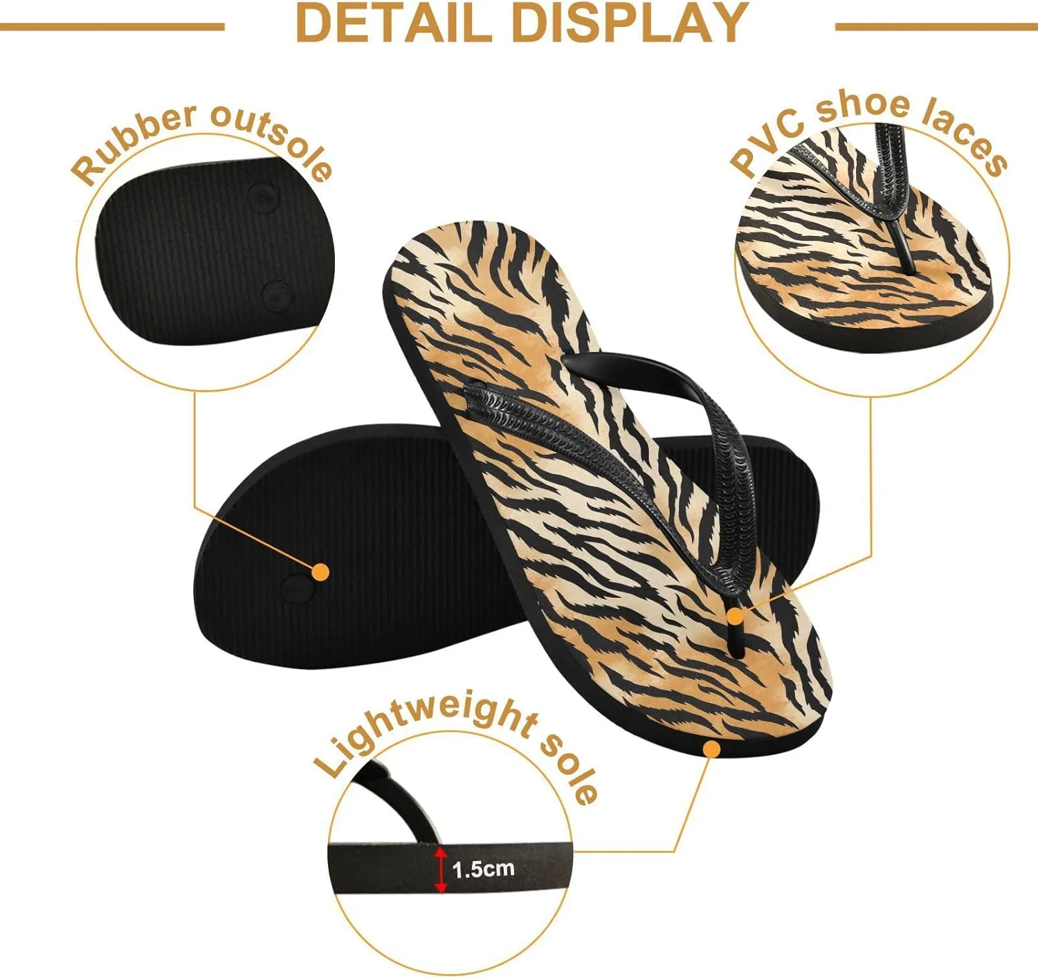 SPRIPORT Tiger Stripe Slim Flip Flops for Women Men Comfortable Casual Thong Cushion Sandals with Non-Slip Rubber Sole Flat Sandals for Walking Summer Beach