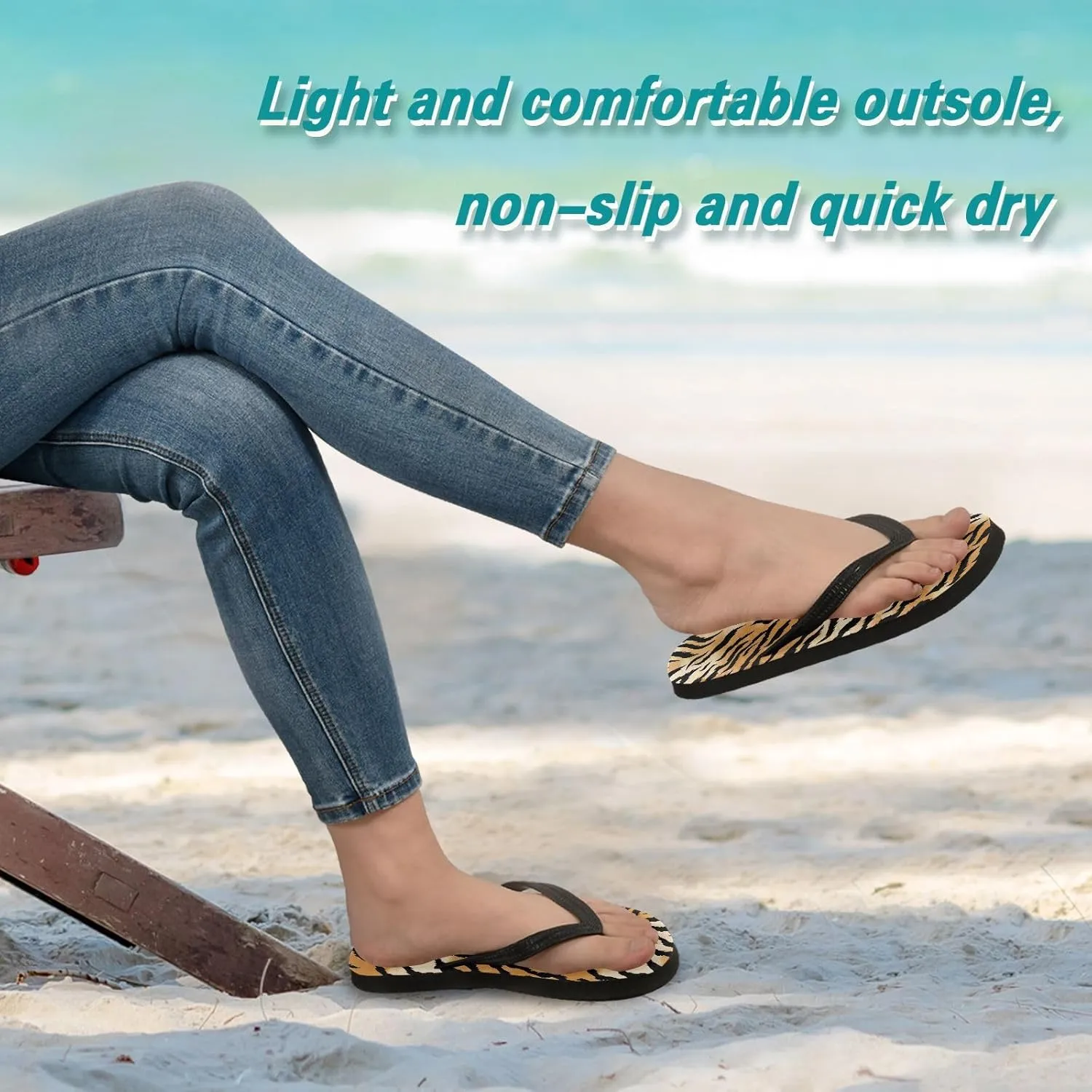 SPRIPORT Tiger Stripe Slim Flip Flops for Women Men Comfortable Casual Thong Cushion Sandals with Non-Slip Rubber Sole Flat Sandals for Walking Summer Beach