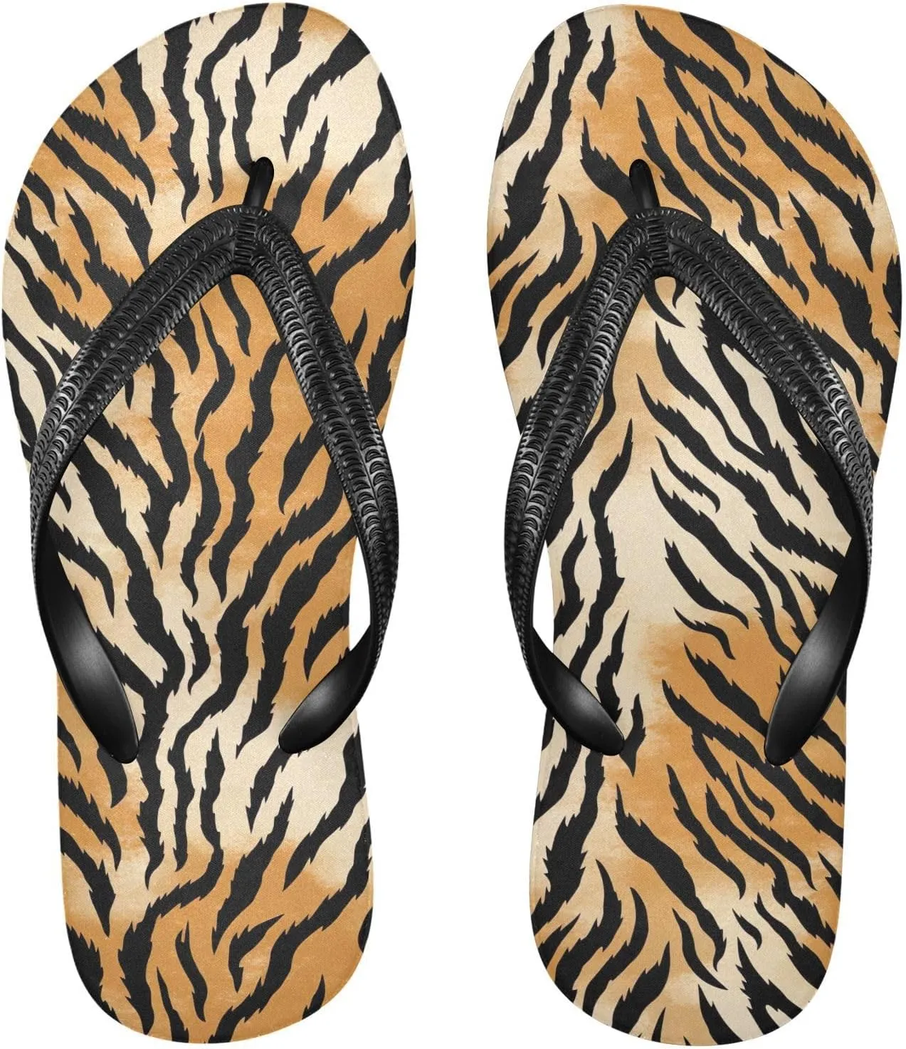 SPRIPORT Tiger Stripe Slim Flip Flops for Women Men Comfortable Casual Thong Cushion Sandals with Non-Slip Rubber Sole Flat Sandals for Walking Summer Beach