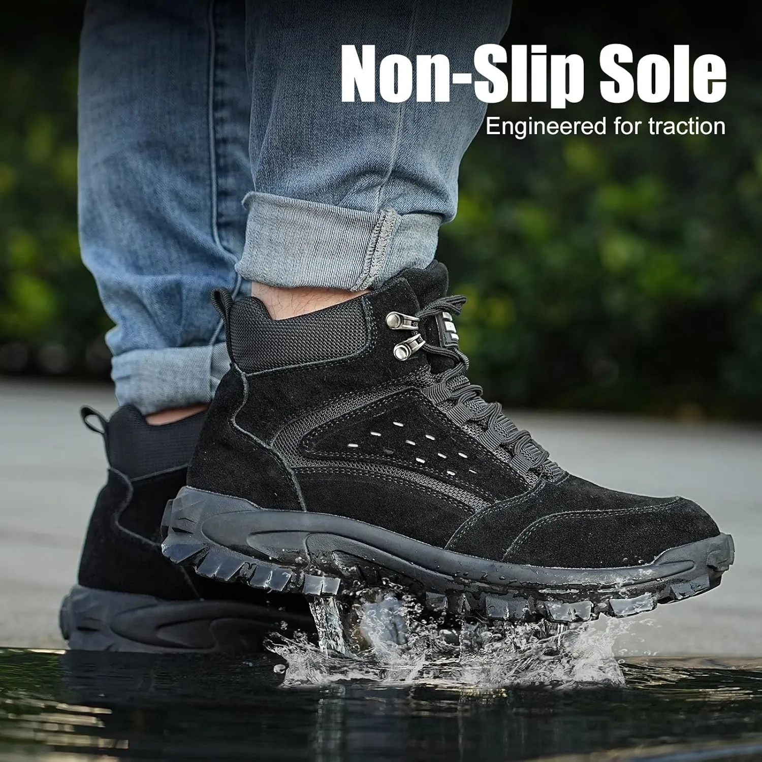 Steel Toe Work Boots for Men Women Slip-on Chelsea Boots, Men's Industrial Construction Shoes, Waterproof, Lightweight, Comfortable, Non-slip Safety Boots…