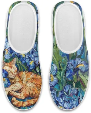 Stylish Print Women's Slip on Walking Shoes Low-Top Mesh Flat Sneaker Shoes Size 5-10.5