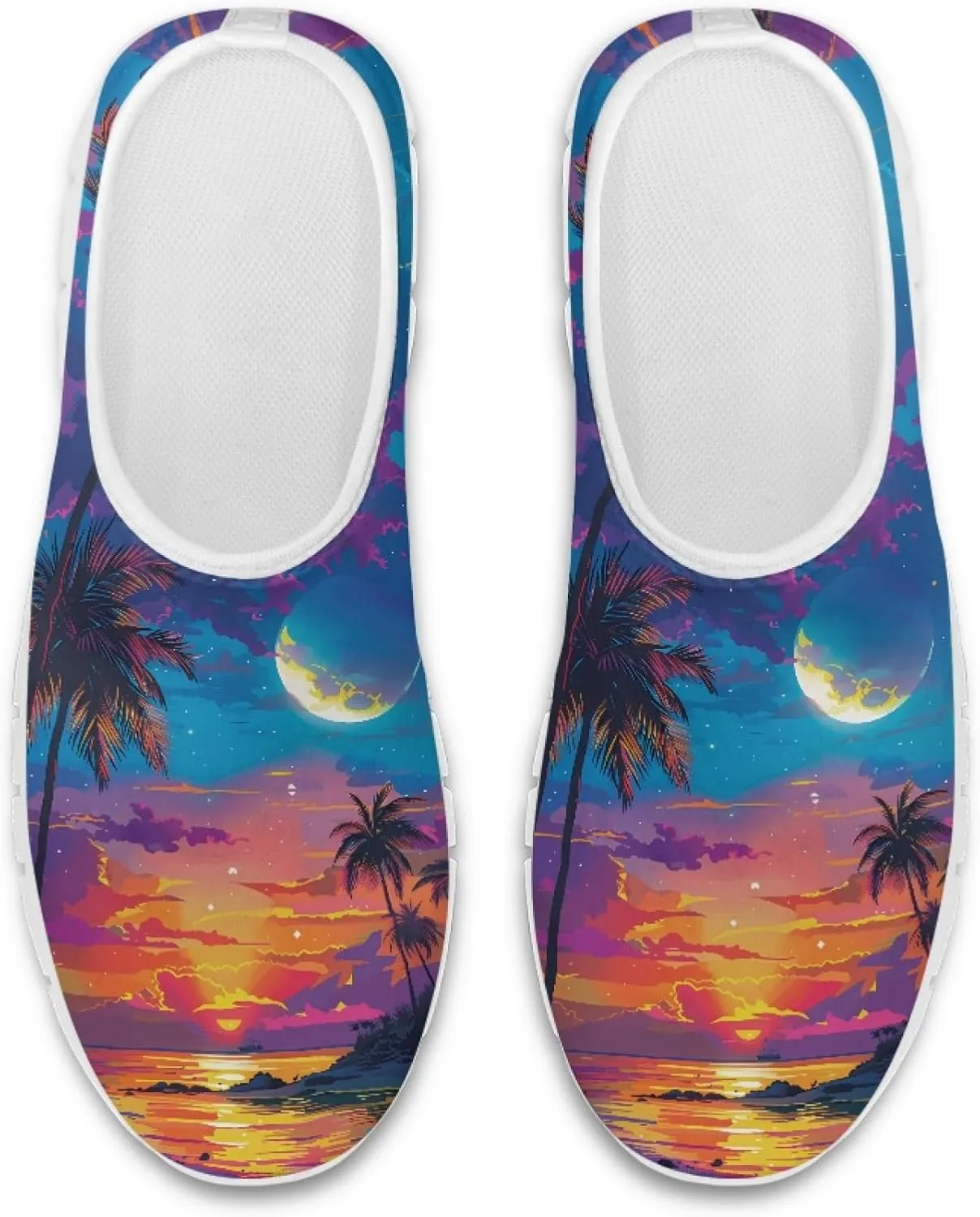 Stylish Print Women's Slip on Walking Shoes Low-Top Mesh Flat Sneaker Shoes Size 5-10.5