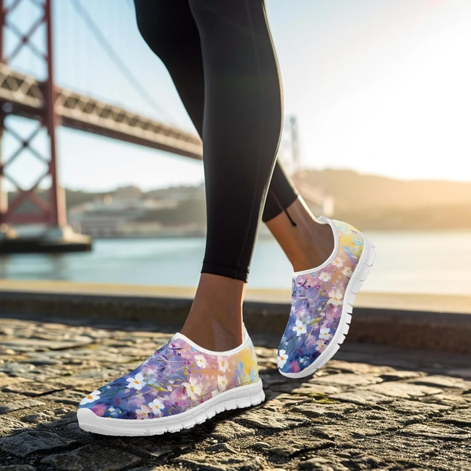 Stylish Print Women's Slip on Walking Shoes Low-Top Mesh Flat Sneaker Shoes Size 5-10.5