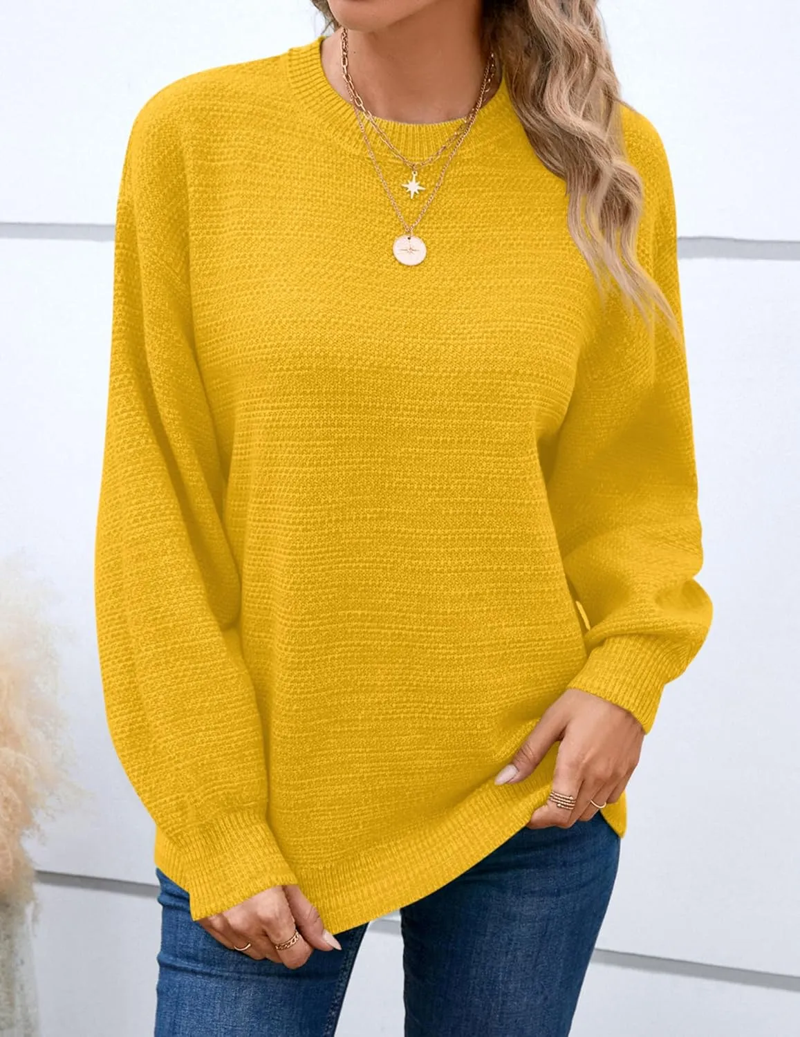 Sucolan Oversized Sweaters for Women Heathered Long Sleeve Crew Neck Pullover Knit Sweater Casual Fall Tops 2024 Fashion