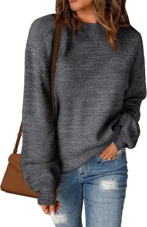 Sucolan Oversized Sweaters for Women Heathered Long Sleeve Crew Neck Pullover Knit Sweater Casual Fall Tops 2024 Fashion
