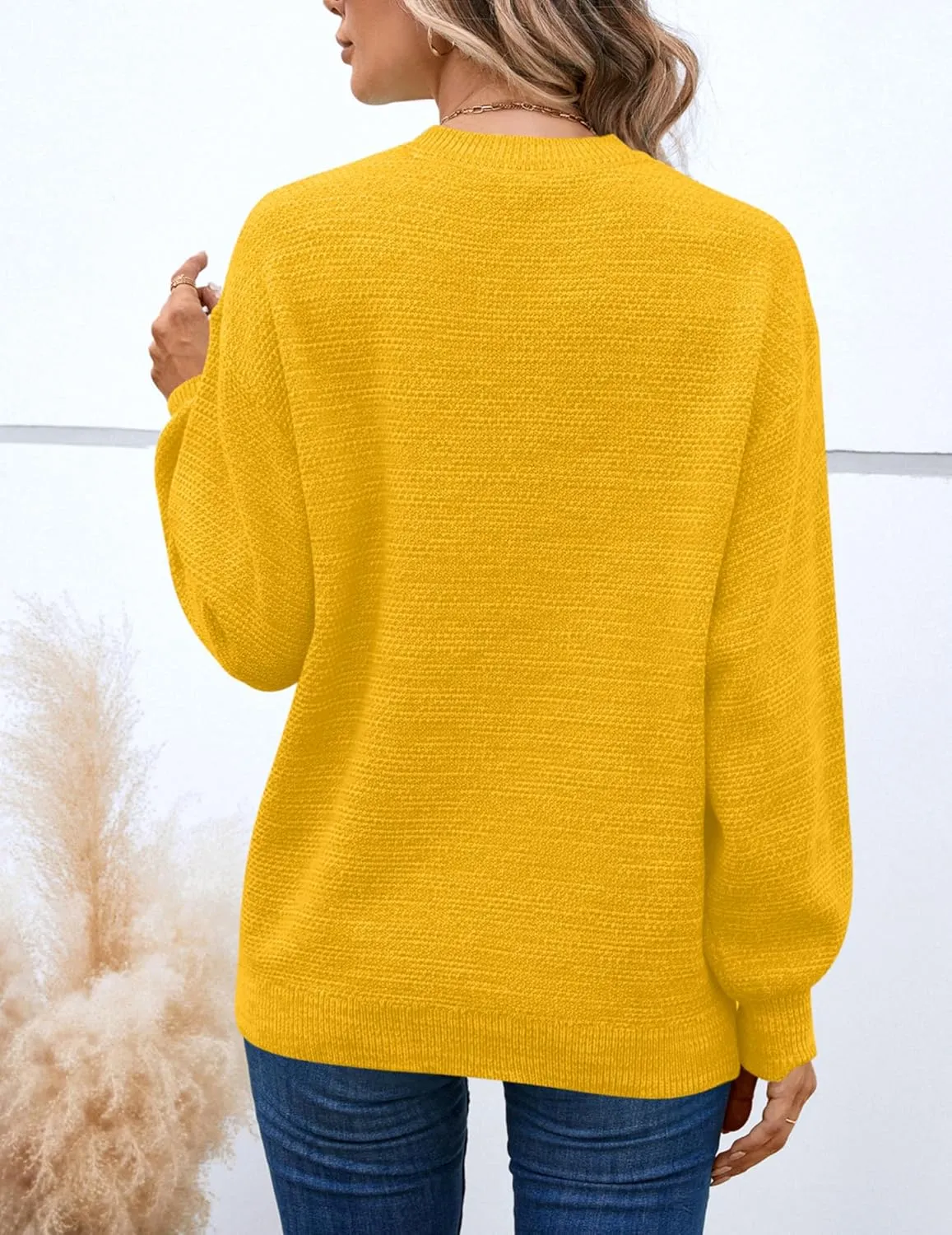 Sucolan Oversized Sweaters for Women Heathered Long Sleeve Crew Neck Pullover Knit Sweater Casual Fall Tops 2024 Fashion