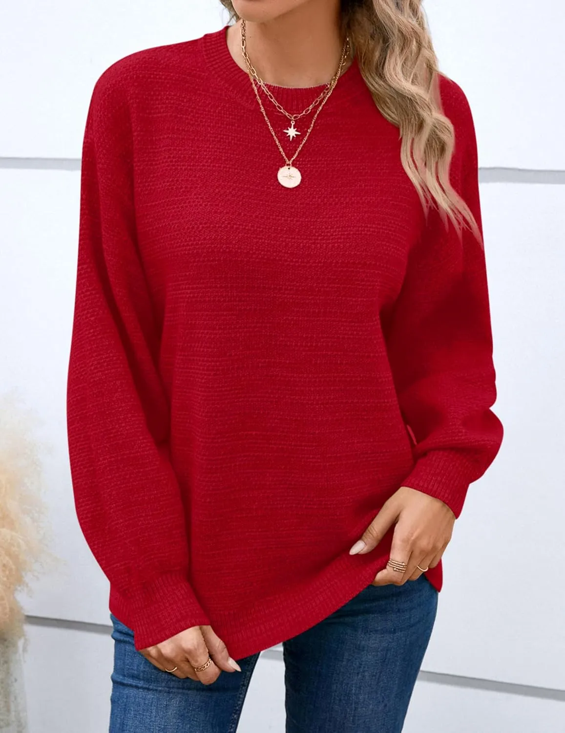 Sucolan Oversized Sweaters for Women Heathered Long Sleeve Crew Neck Pullover Knit Sweater Casual Fall Tops 2024 Fashion