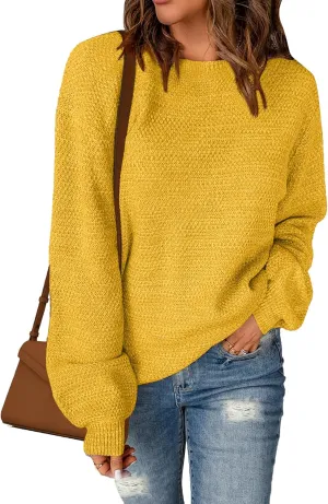 Sucolan Oversized Sweaters for Women Heathered Long Sleeve Crew Neck Pullover Knit Sweater Casual Fall Tops 2024 Fashion