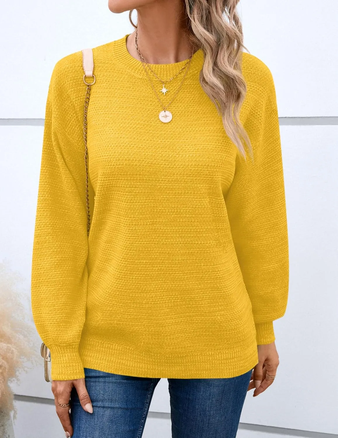 Sucolan Oversized Sweaters for Women Heathered Long Sleeve Crew Neck Pullover Knit Sweater Casual Fall Tops 2024 Fashion