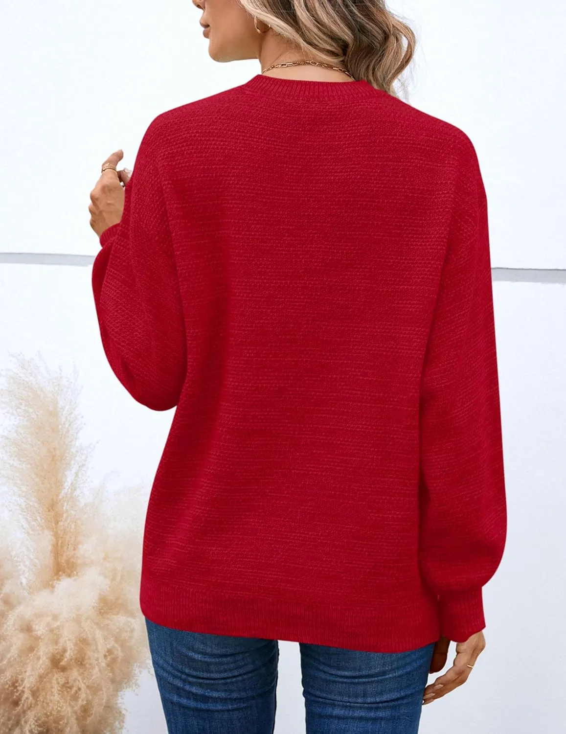 Sucolan Oversized Sweaters for Women Heathered Long Sleeve Crew Neck Pullover Knit Sweater Casual Fall Tops 2024 Fashion