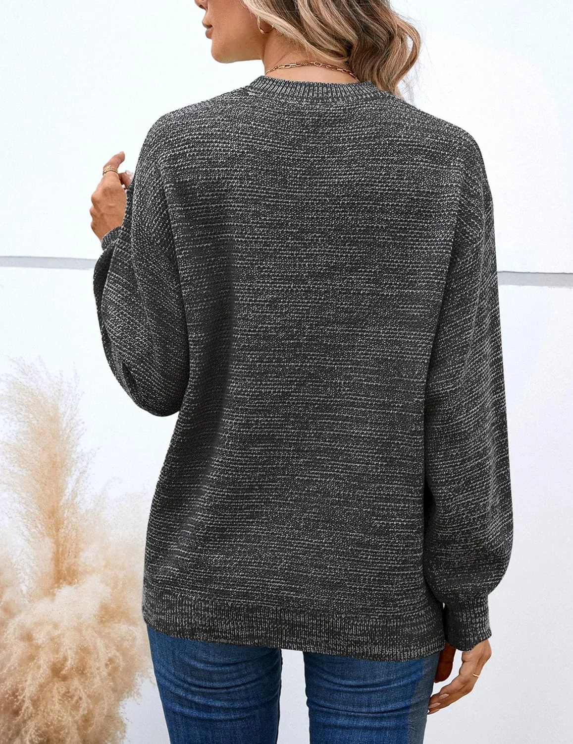 Sucolan Oversized Sweaters for Women Heathered Long Sleeve Crew Neck Pullover Knit Sweater Casual Fall Tops 2024 Fashion