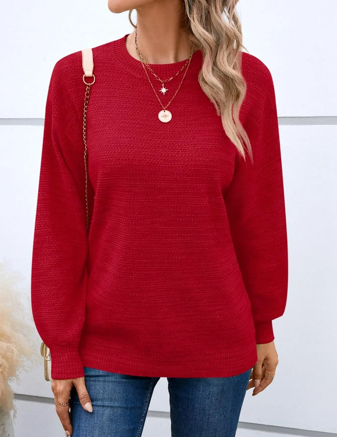 Sucolan Oversized Sweaters for Women Heathered Long Sleeve Crew Neck Pullover Knit Sweater Casual Fall Tops 2024 Fashion