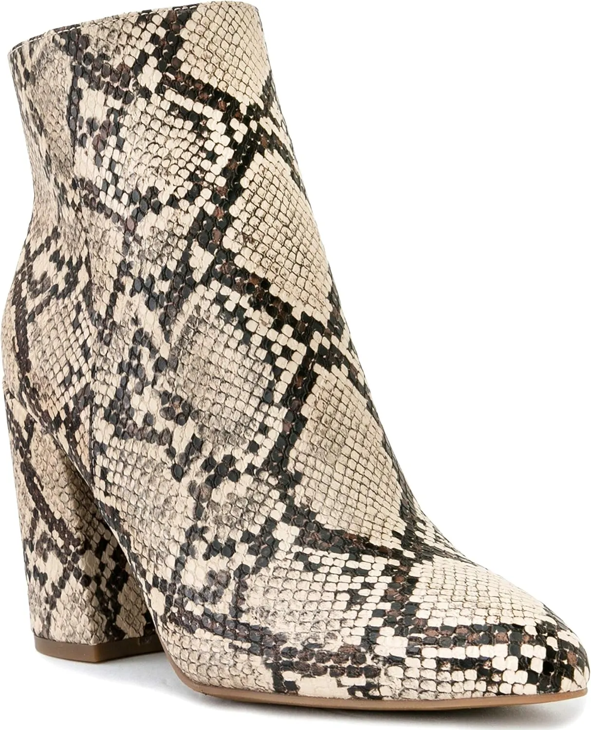 Sugar Women's Winter Chelsea Booties - Chunky High Heel, Pointed Toe, Fashion Ankle Boots-Evvie-Snake-6.5