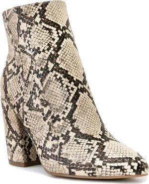 Sugar Women's Winter Chelsea Booties - Chunky High Heel, Pointed Toe, Fashion Ankle Boots-Evvie-Snake-6.5