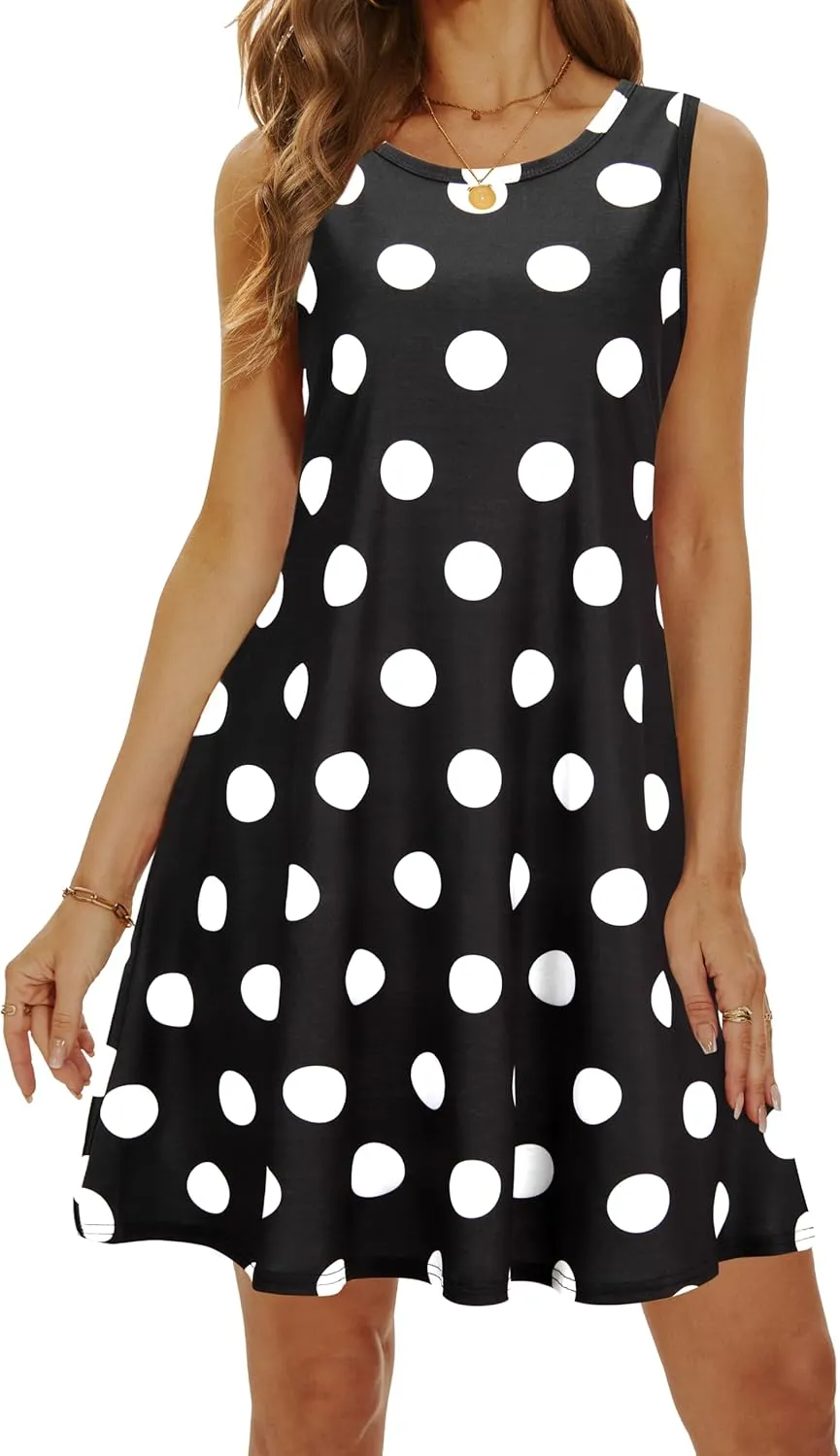 Summer Dresses for Women 2025 Casual Sundresses Beach Cover Ups Sleeveless Tshirt Swing Dress with Pockets